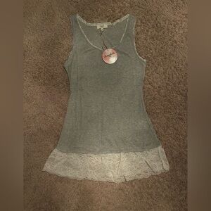 Free People Heather Gray Lace Hem Tank Top